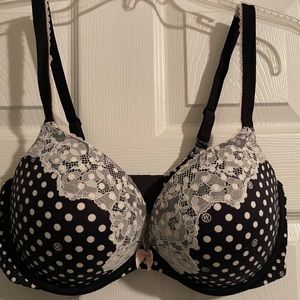 Body by Victoria push up bra, black and whit polka dots with lace